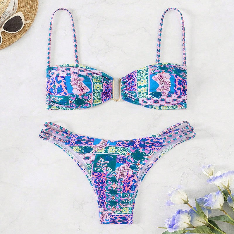Damen Bandeau-Bikini mit modischem Patchwork-Design Echo Archiv
