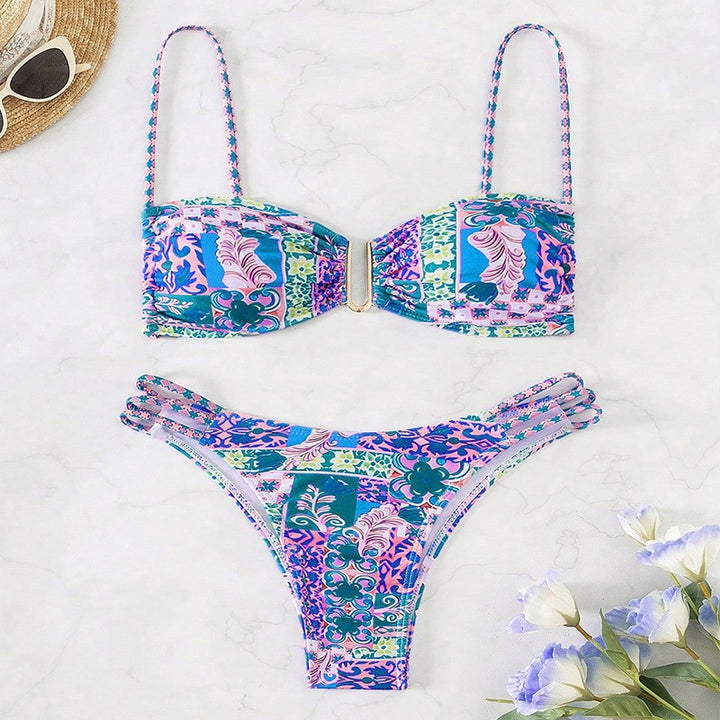 Damen Bandeau-Bikini mit modischem Patchwork-Design Echo Archiv