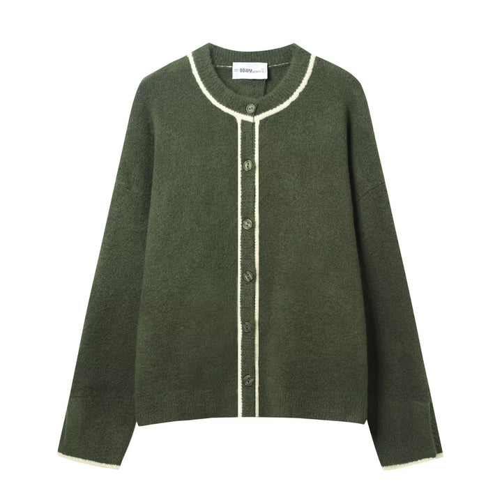 Damen Kurzer Boxy-Cardigan mit Rundhals und Kontrastpaspel Echoarchiv