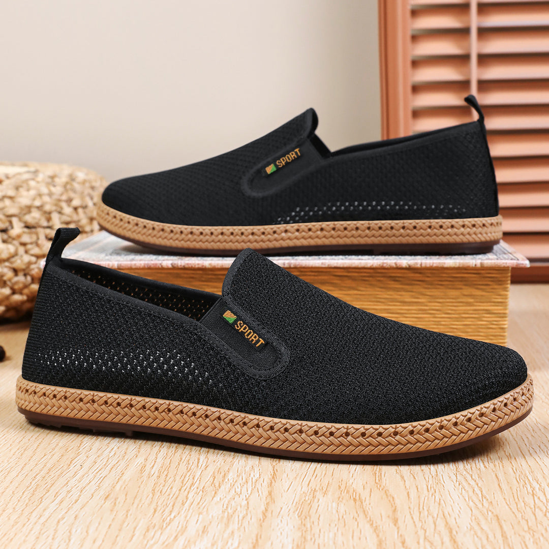 Herren nan atmungsaktiver Strick-Slip-On Loafer mit elastischem Einstieg, geflochtener Dekor-Sohle und gepolstertem Komfortfußbett Echo Archiv
