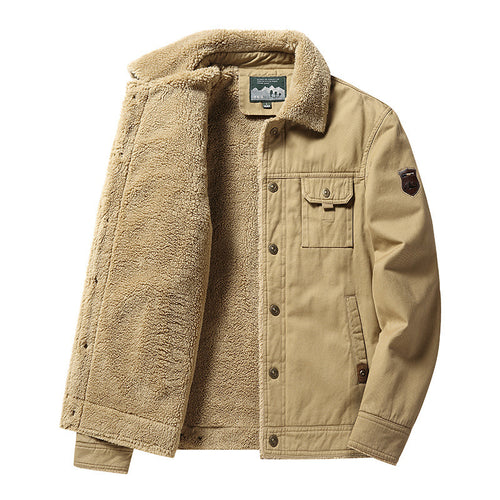 Herren Canvas-Blouson mit vollem Sherpa-Innenfutter, Hemdkragen und Utility-Brusttasche – Taviero