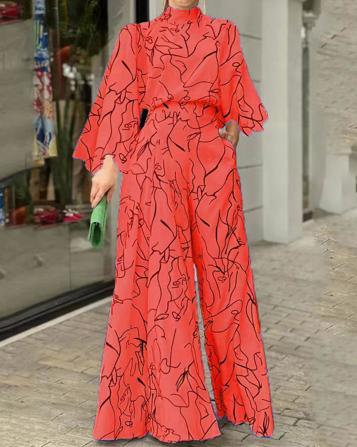 Damen Eleganter Longline Jumpsuit mit Stehkragen, Ballonärmeln und Seitentaschen Echoarchiv