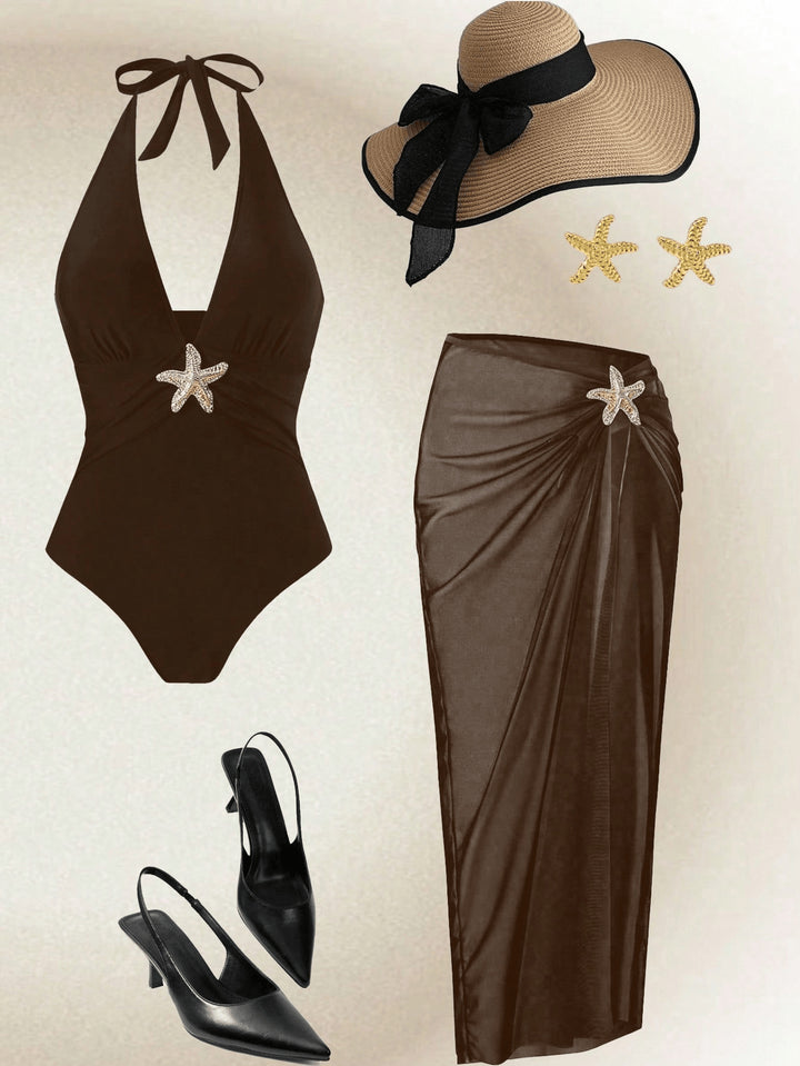 Damen Eleganter Badeanzug mit vielseitigem Wickelrock Echo Archiv