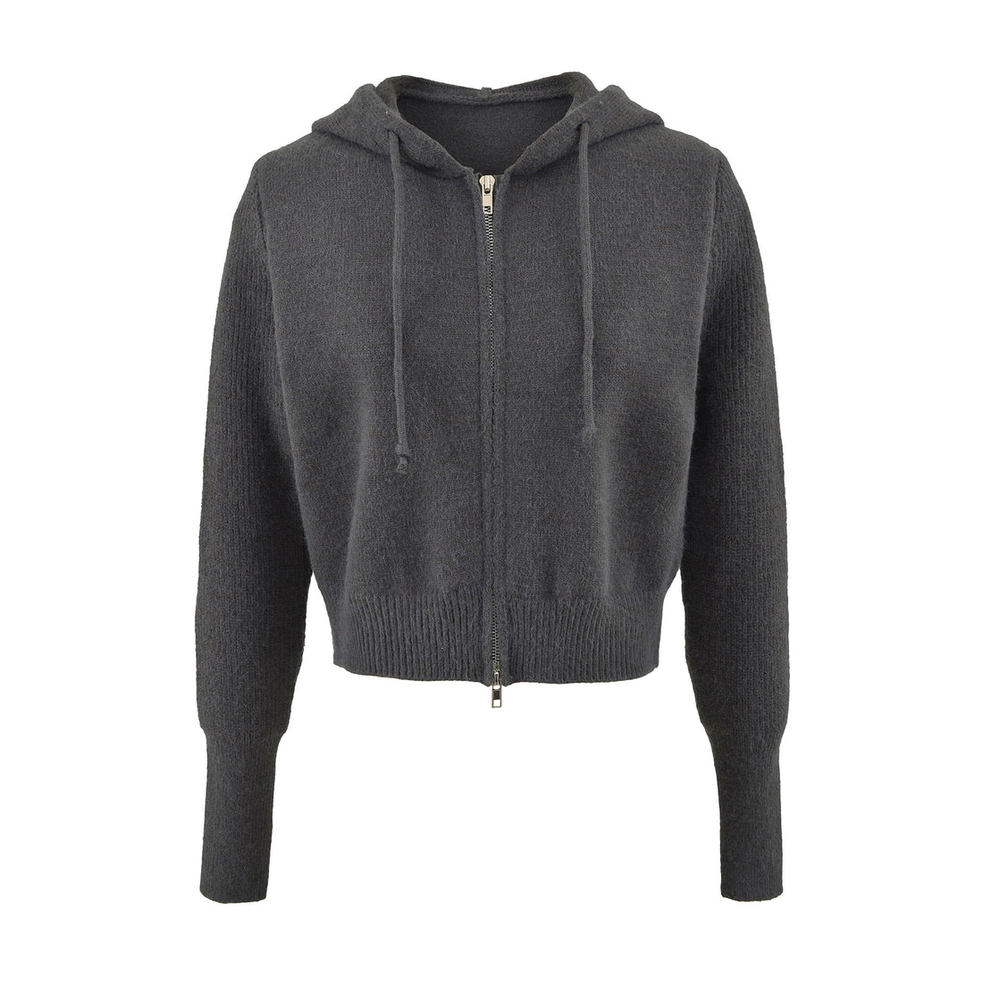 Damen Kurze Kapuzen-Strickjacke mit Reißverschluss und tailliertem Rippenbund Echoarchiv