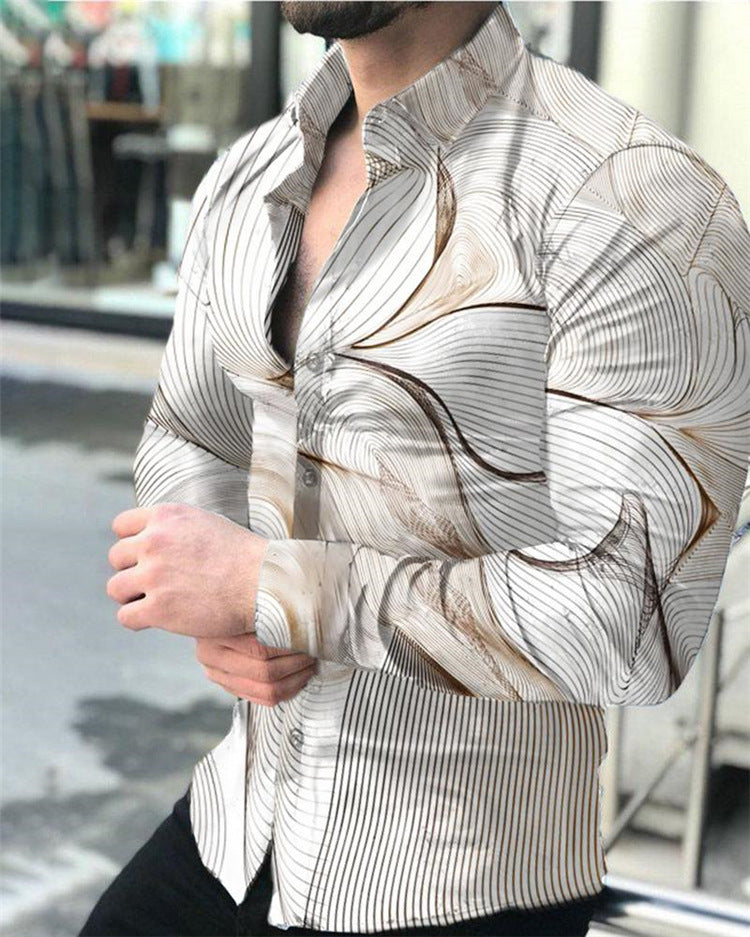 Herren Langarmhemd mit modernem grafischem Druck Echoarchiv