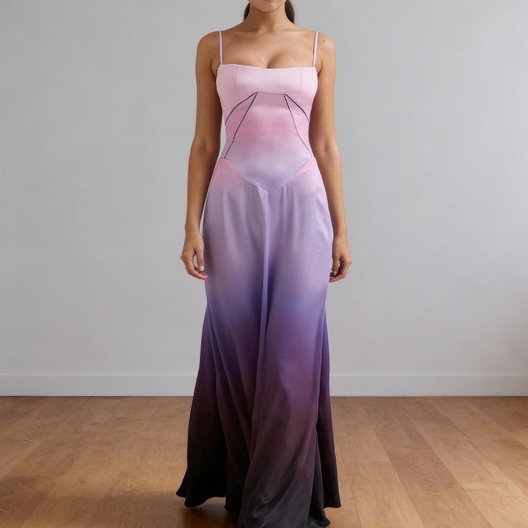 Damen Elegantes Abendkleid mit floralem Oberteil und schmalen Spaghetti-Trägern Echo Archiv