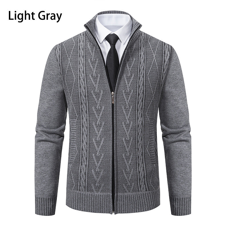 Herren Strickjacke mit strukturiertem Zipper und ausgefallenem Aran-Muster Echoarchiv