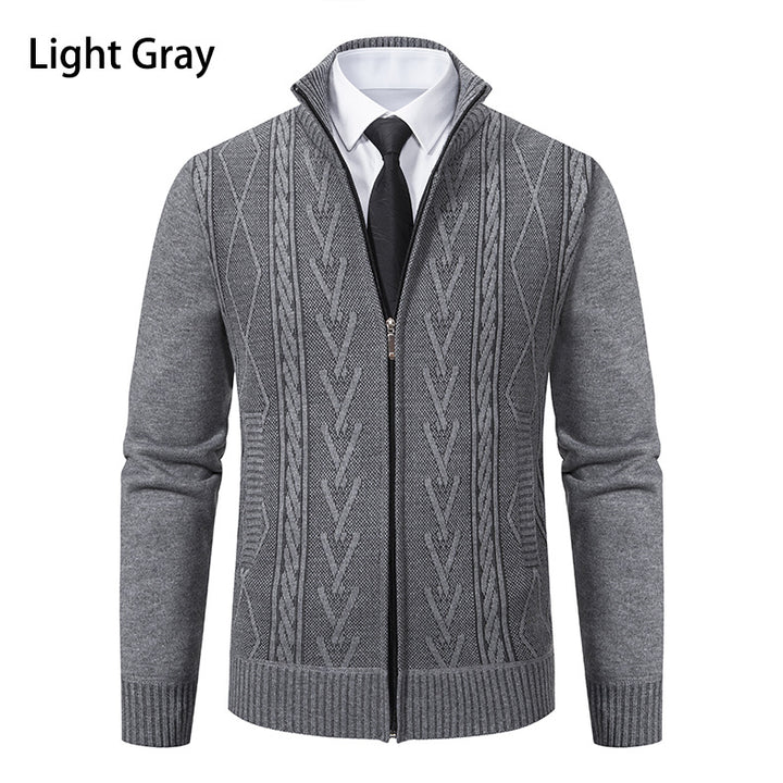Herren Strickjacke mit strukturiertem Zipper und ausgefallenem Aran-Muster Echoarchiv