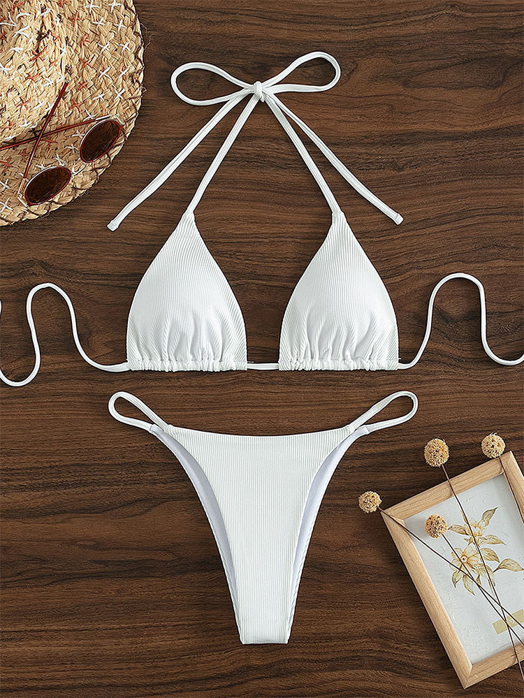 Damen Triangel-Bikini mit verstellbaren Bändern und rippierter Textur Echoarchiv