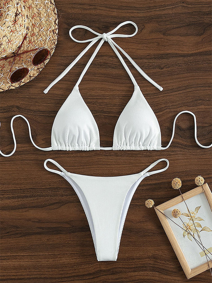 Damen Triangel-Bikini mit verstellbaren Bändern und rippierter Textur Echoarchiv