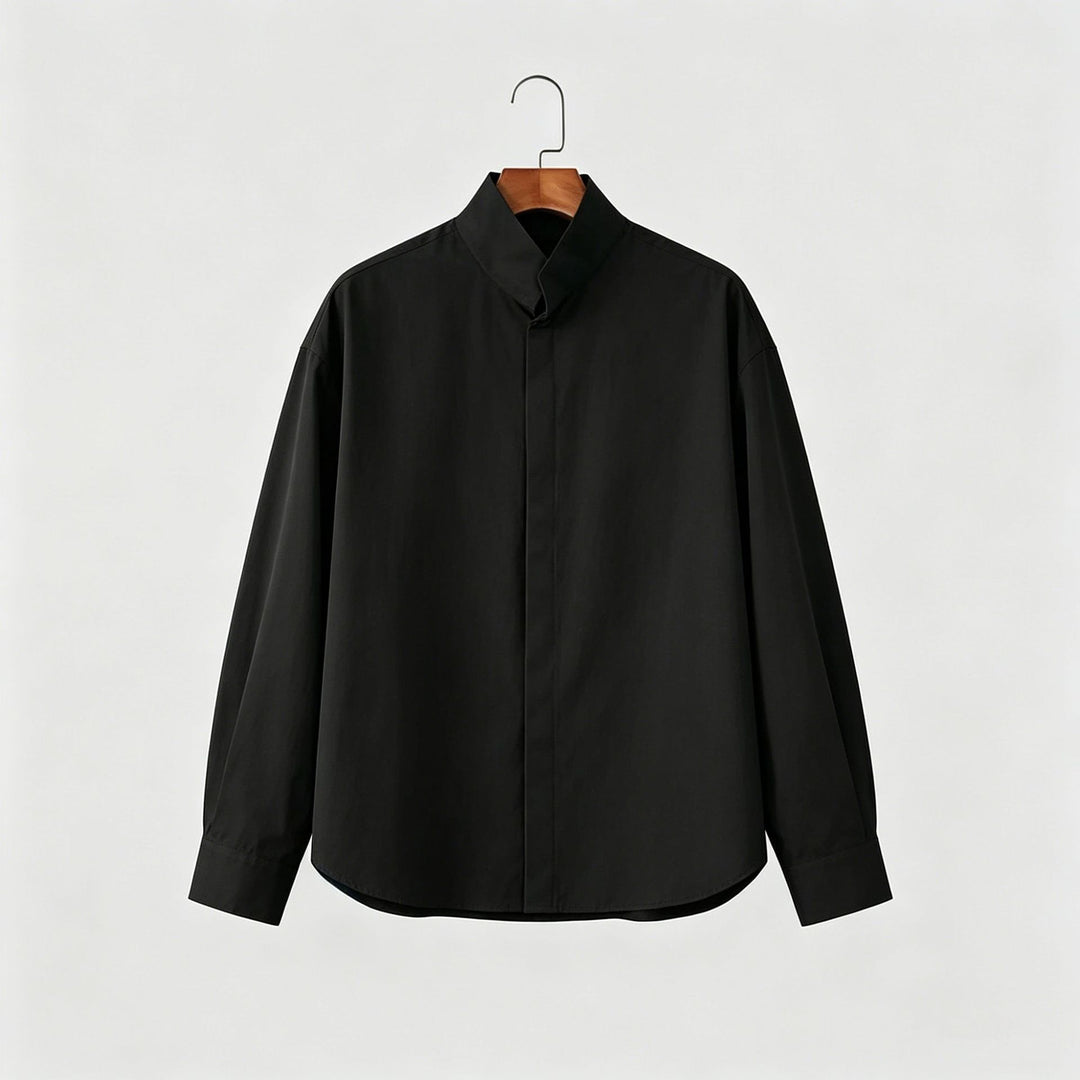 Damen Oversized Hemd mit Stehkragen und verdeckter Knopfleiste Echoarchiv