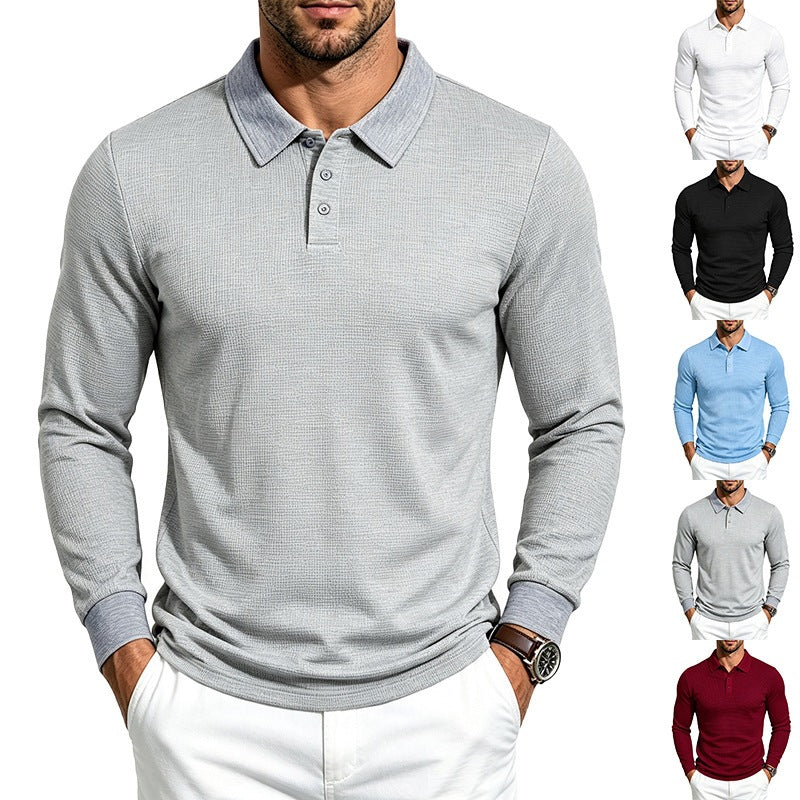 Herren Slim-Fit Poloshirt mit Langarm und Waffelstruktur Echoarchiv