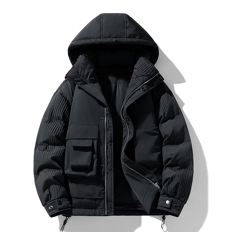 Herren Gepolsterte Winterjacke mit Kapuze, gesteppte Ärmel und Cargo-Taschen Echo Archiv