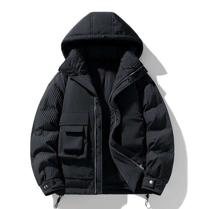 Herren Gepolsterte Winterjacke mit Kapuze, gesteppte Ärmel und Cargo-Taschen Echo Archiv