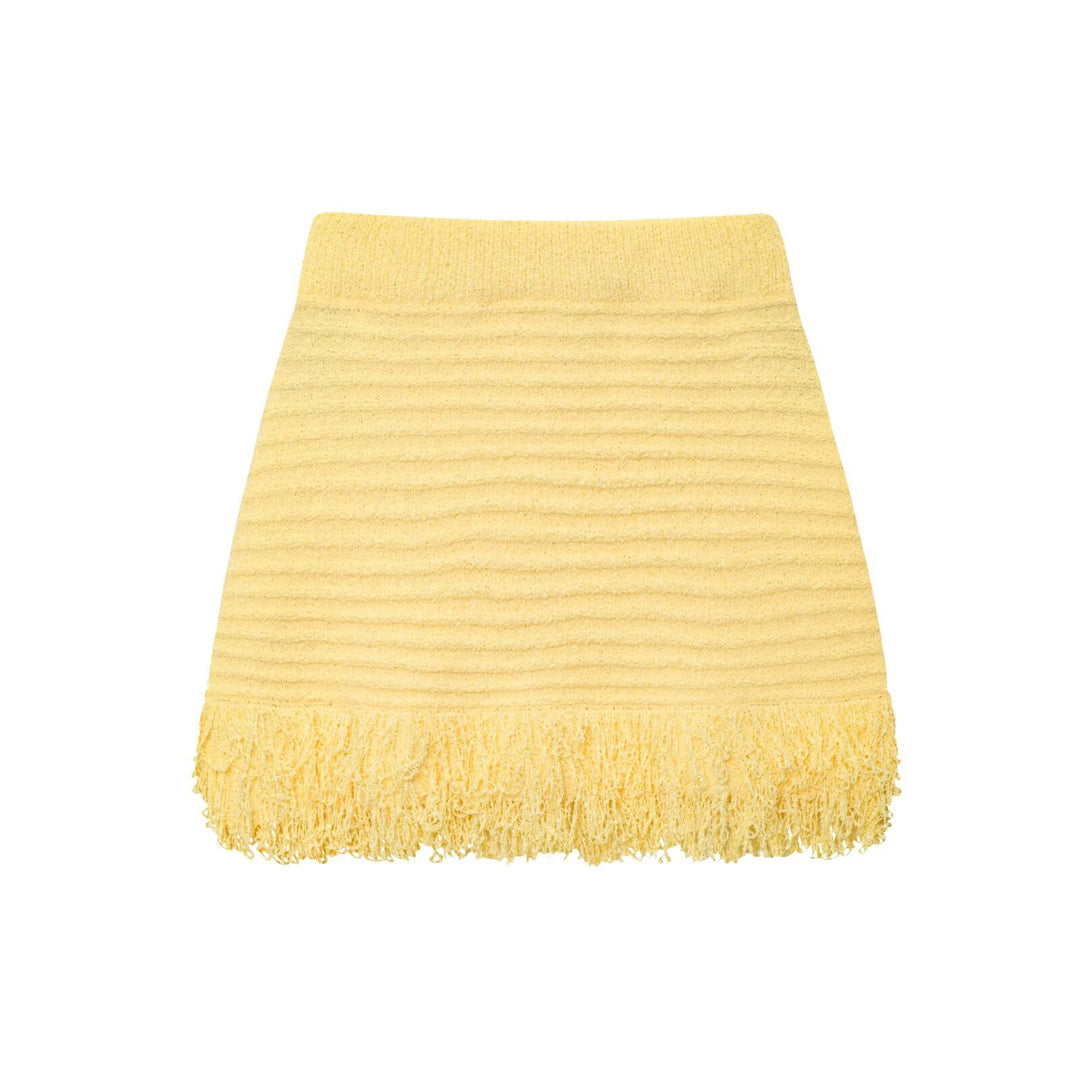 Damen Kurzarm-Strickjacke mit fransigem Saum und dekorativen Knöpfen Echo Archiv