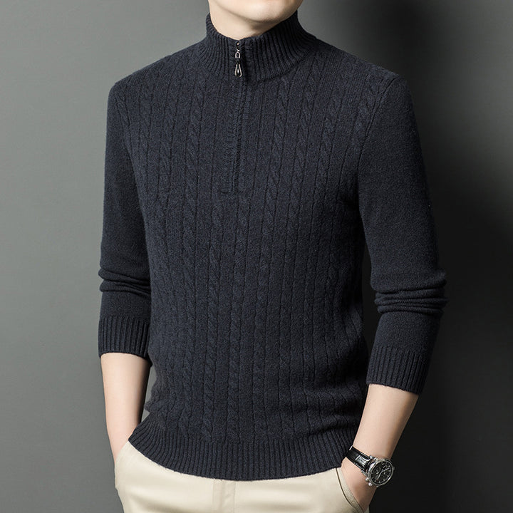 Herren eleganter Pullover mit Stehkragen und feinem Zopfmuster Echoarchiv