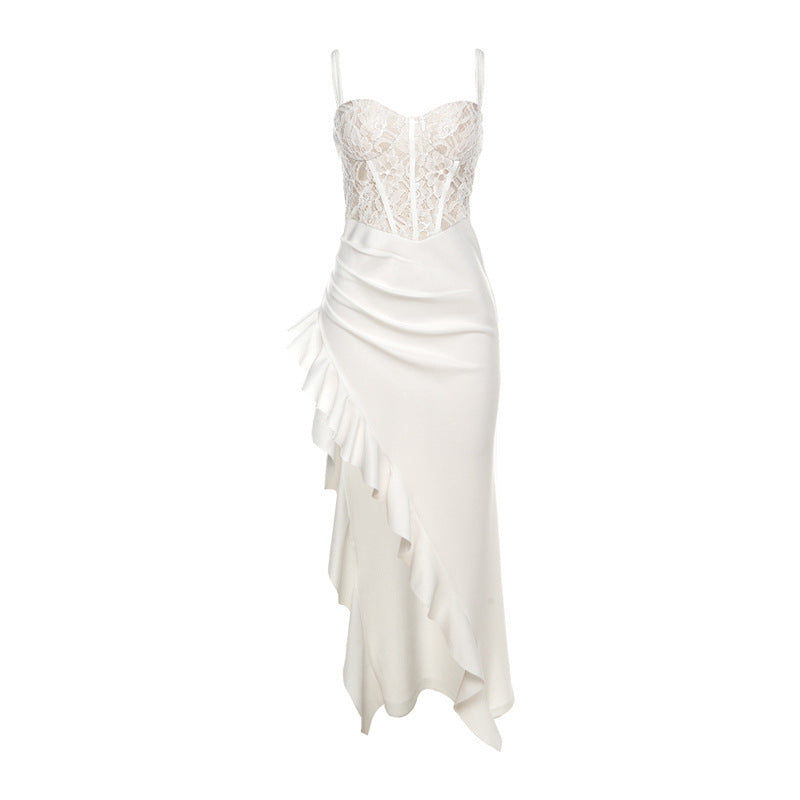 Damen elegantes Spitzen-Maxikleid mit raffinierten Drapierungen Echo Archiv