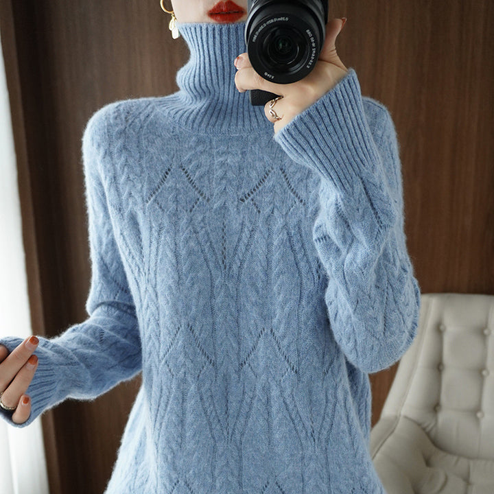 Damen Weicher Mohair‑Optik Oversize‑Rollkragenpullover mit Ajour‑Zopfstruktur Echoarchiv