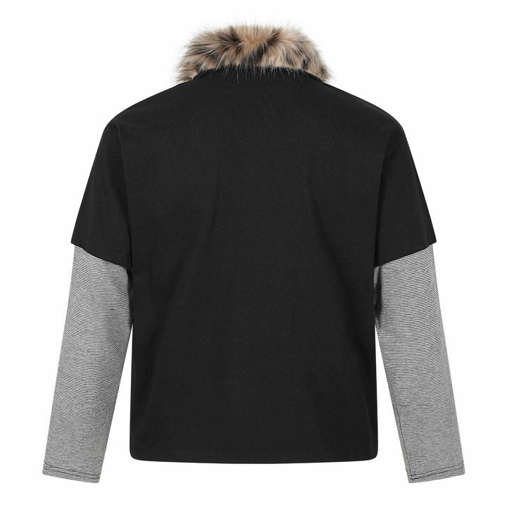 Damen Layered-Optik Langarm-Polo mit Kunstfellkragen und Wappenstickerei Echoarchiv