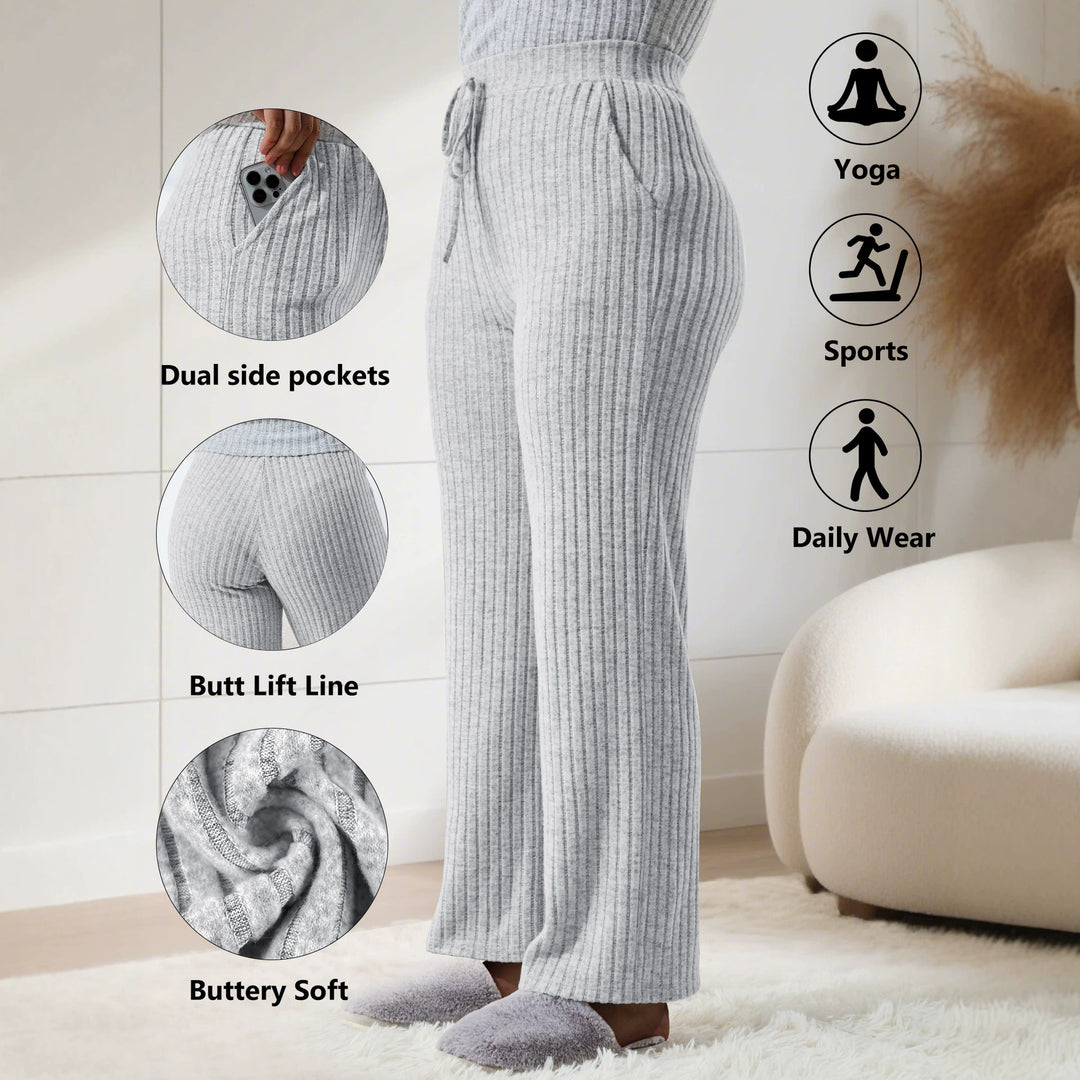 Damen Komfort-Strickhose mit weitem Bein und Kordelzug echoarchiv-