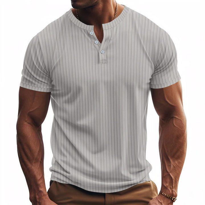 Herren Kurzarm Henley-Shirt mit Streifenmuster und praktischen Knöpfen Echoarchiv