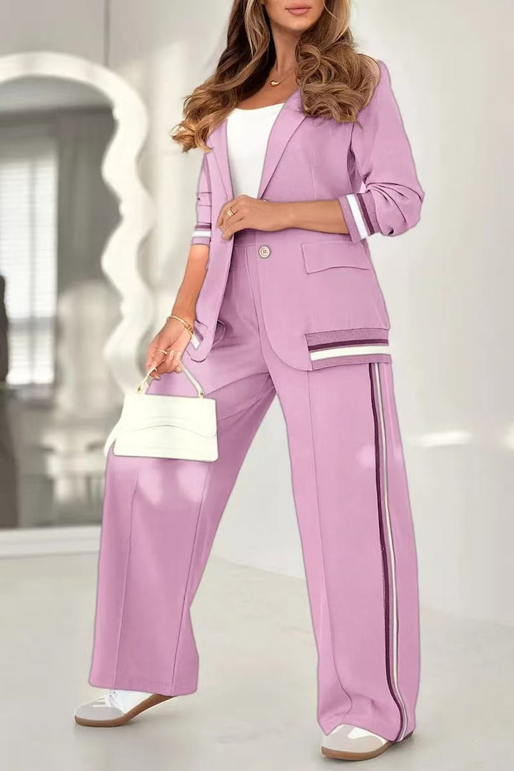 Damen Zweiteiler-Blazer mit weitem Hosenbein und kontrastierenden Seitenstreifen – Valéne