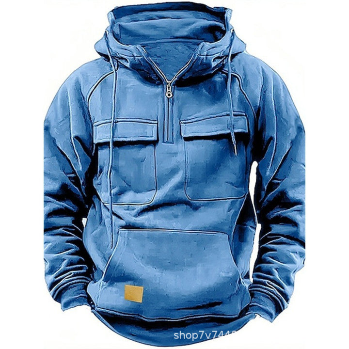 Herren nan funktionaler Kapuzenpullover mit halbem Reißverschluss, aufgesetzten Brusttaschen und Kängurutasche Echo Archiv