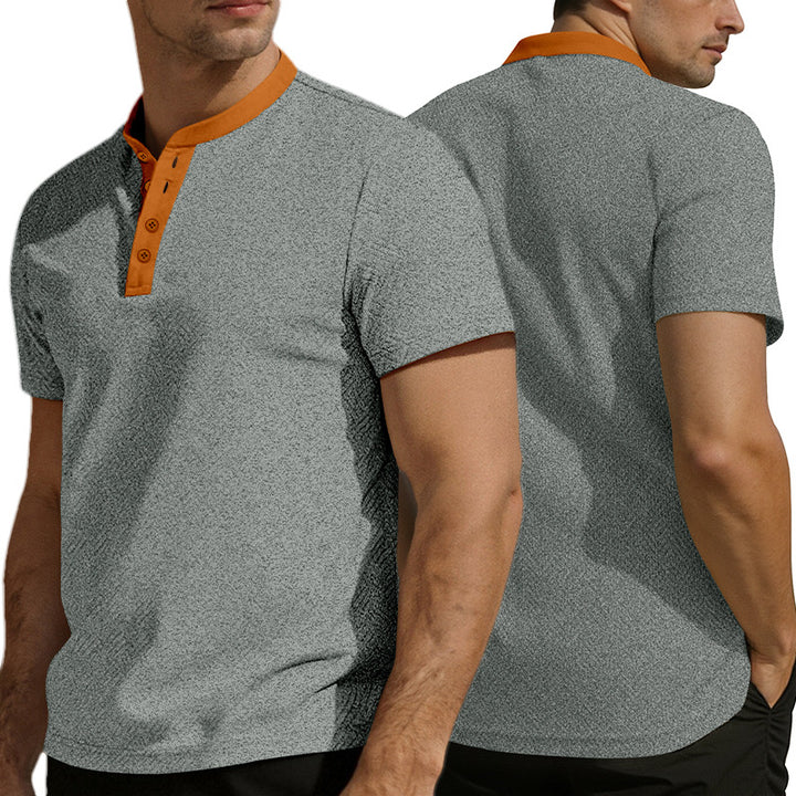 Herren nan schlankes Kurzarm-Henley-Poloshirt mit Mandarin-Kragen und feiner Jacquardstruktur Echo Archiv