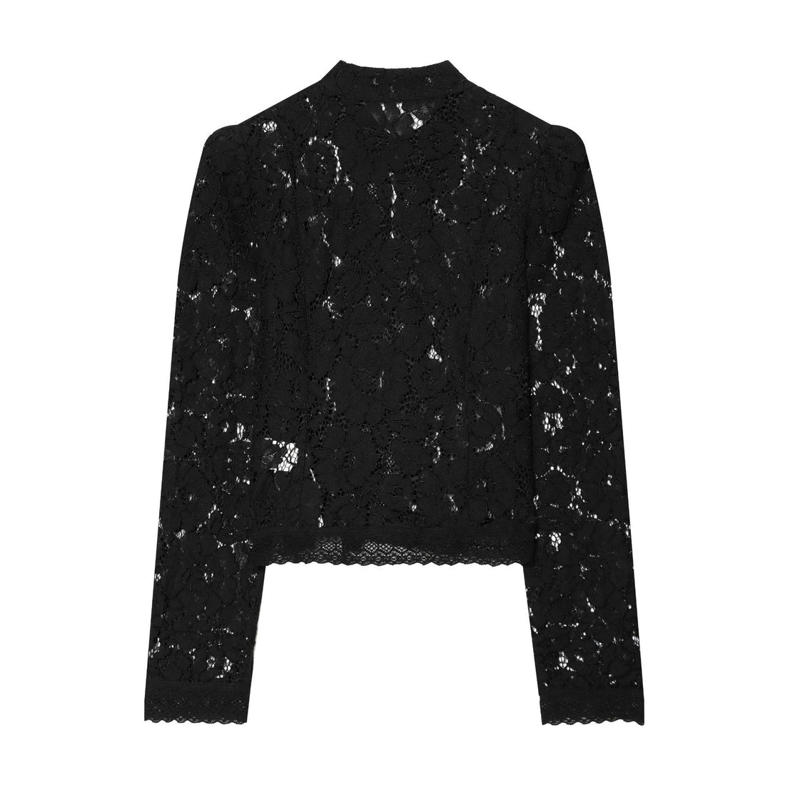 Damen elegante Spitzenjacke mit Stehkragen, dekorativen Kordelverschlüssen und cropped Silhouette – Célinea