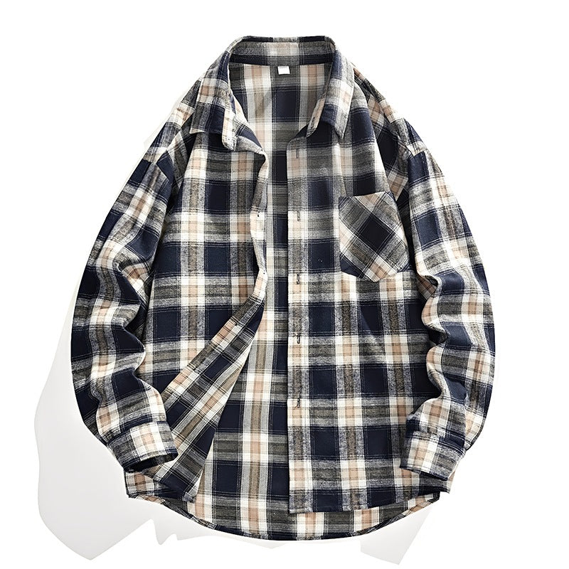 Herren Oversize karierte Flanellhemdjacke mit Brusttasche & abgerundetem Saum Echo Archiv