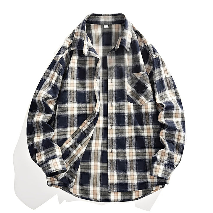 Herren Oversize karierte Flanellhemdjacke mit Brusttasche & abgerundetem Saum Echo Archiv
