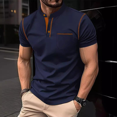 Herren Kurzarm Poloshirt mit modischem Stehkragen und praktischer Brusttasche Echoarchiv