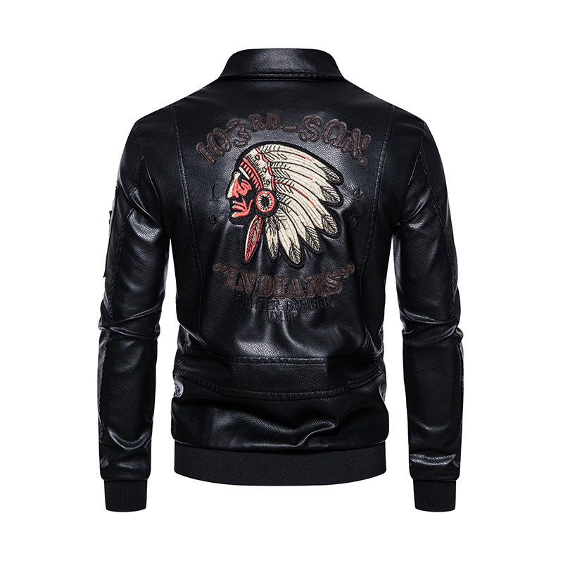 Herren Modische Kunstleder Jacke mit Stickereien Echo Archiv