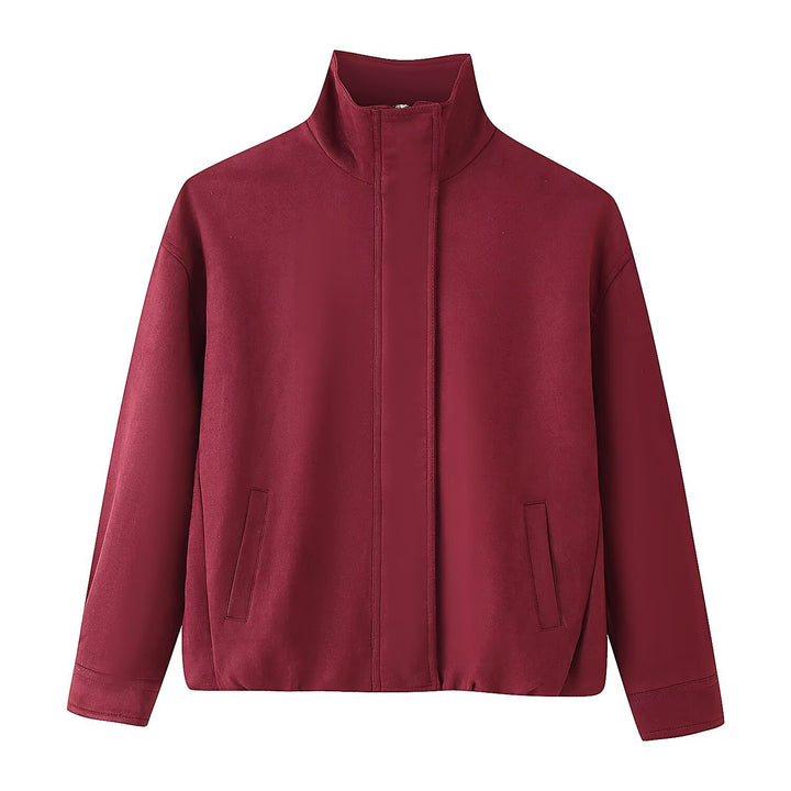 Damen Minimalistische Stehkragen-Übergangsjacke mit verdecktem Reißverschluss und Eingrifftaschen Echo Archiv