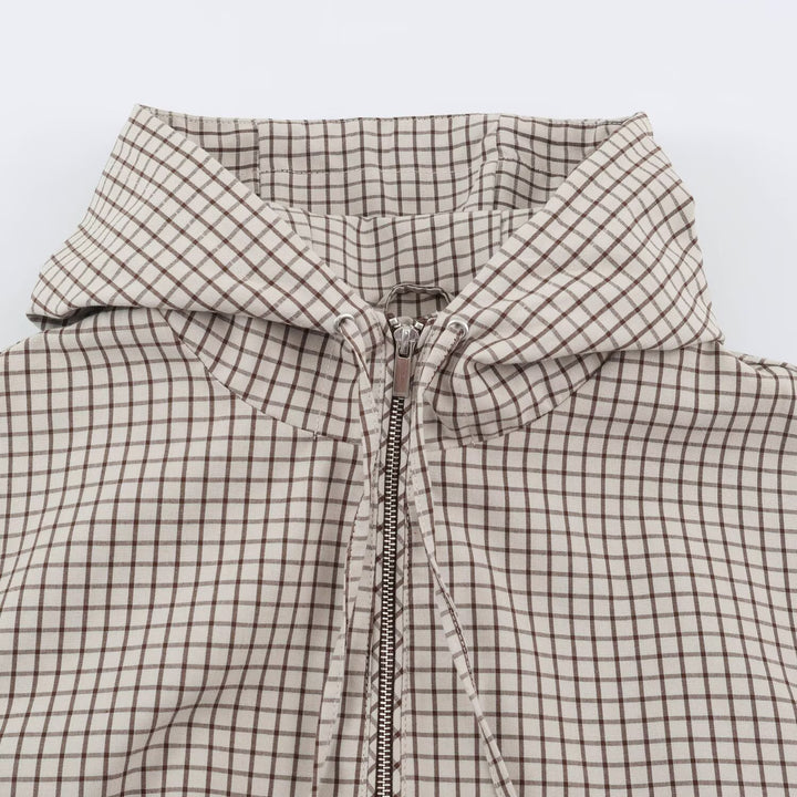 Damen Kurzer Karierter Kapuzenblouson mit Tunnelzug, Reißverschluss und elastischen Bündchen Echo Archiv