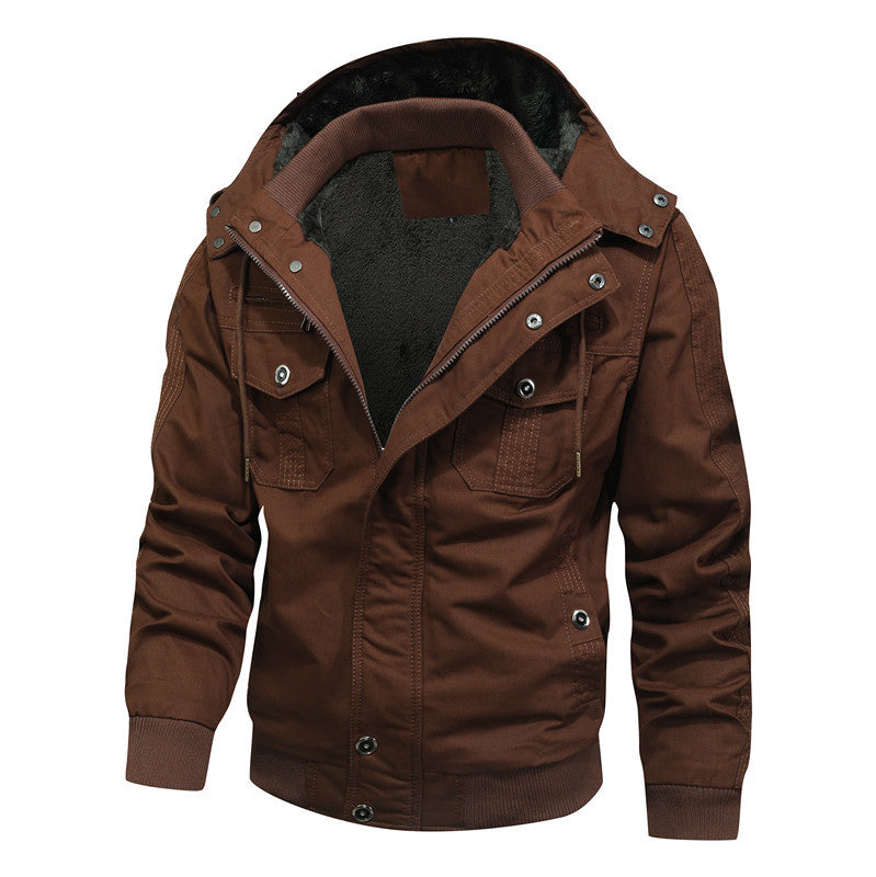 Herren Winddichte Canvas-Jacke mit Teddyfutter und Kapuze Echoarchiv