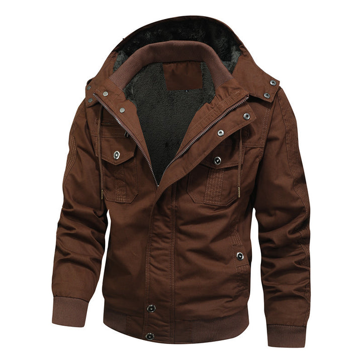 Herren Winddichte Canvas-Jacke mit Teddyfutter und Kapuze Echoarchiv