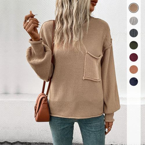 Damen Legerer Feinstrick-Pullover mit aufgesetzter Brusttasche und überschnittener Schulter – Mavelle