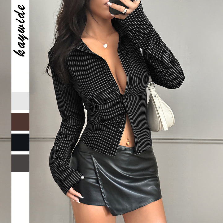 Damen nan taillierte Nadelstreifen-Bluse mit Hemdkragen und figurformender Knopfleiste Echo Archiv
