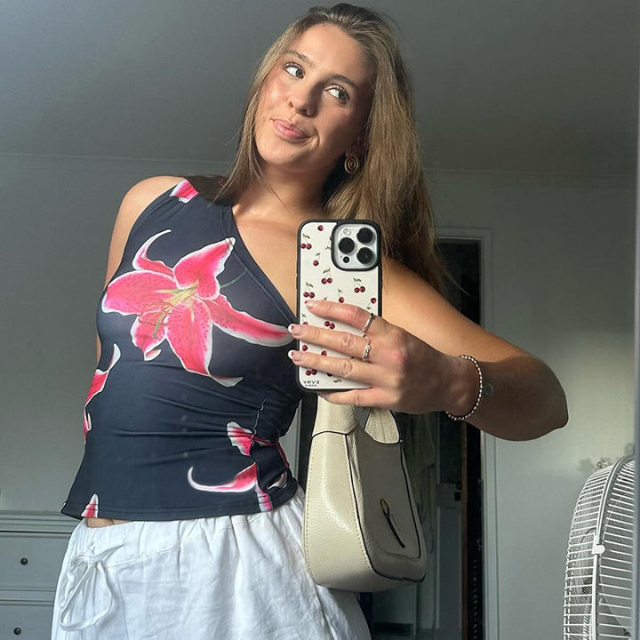 Damen asymmetrisches Trägershirt mit floraler Druckgestaltung Echo Archiv