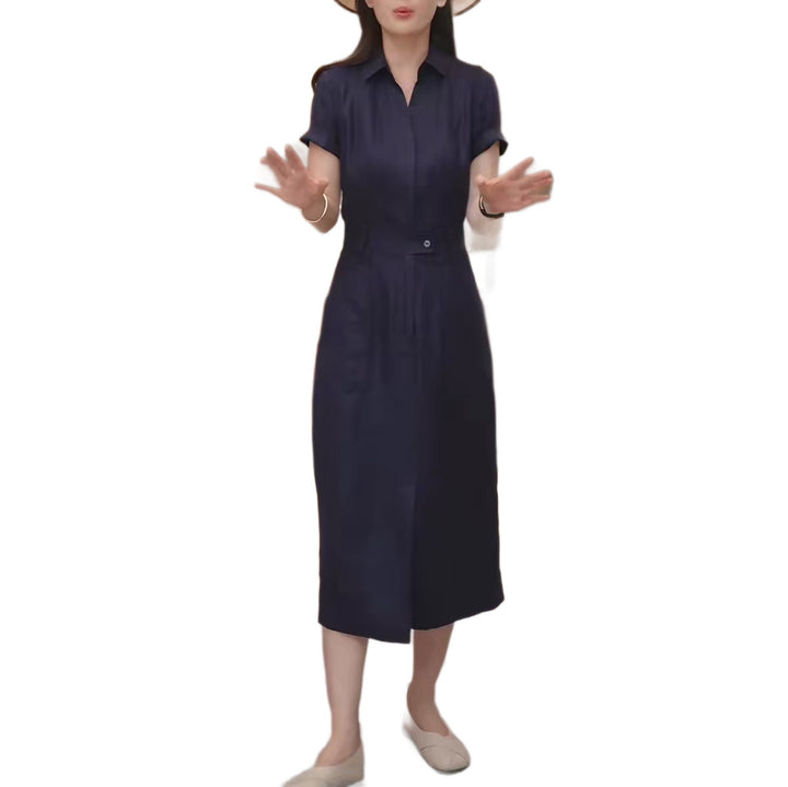 Damen Tailliertes Hemdblusen-Midikleid mit verdeckter Knopfleiste und Taillenpassante Echoarchiv