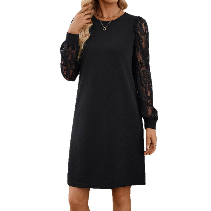 Damen Shiftkleid mit transparenten Spitzenärmeln und leicht taillierter A‑Linie – Avérine