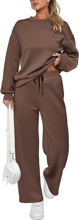 Damen zweiteiliges French-Terry Lounge-Set mit oversized Rundhals-Pullover und weitem Highwaist-Jogger – Avérine