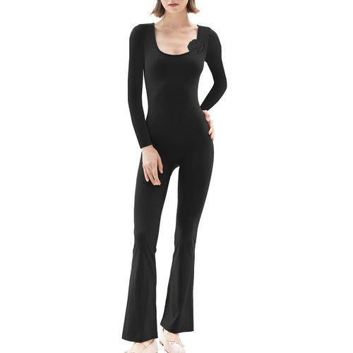 Damen figurbetonter Jumpsuit mit langen Ärmeln und Skulptur-Details Echo Archiv