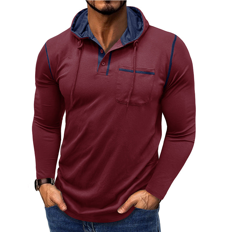 Herren lässiges Langarmshirt mit Kapuzenkragen und modischen Akzenten Echoarchiv