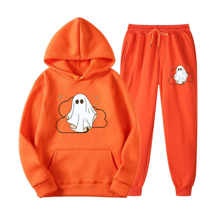 Unisex nan kuscheliger Kapuzenpullover und Jogginghose Set mit Halloween-Geistprint Echo Archiv