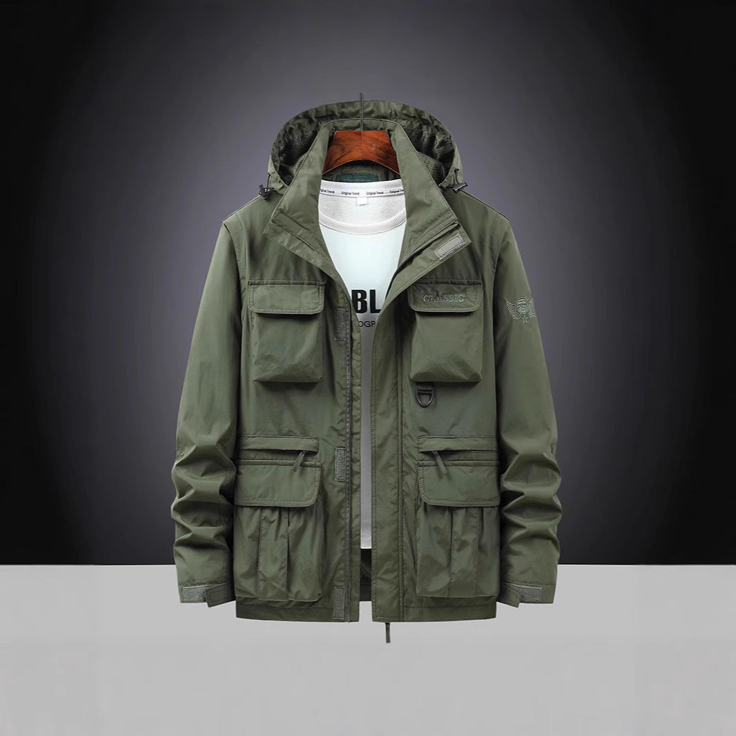 Herren Multifunktions-Fieldjacke mit Kapuzenkragen, Cargo-Taschen und D-Ring Echoarchiv