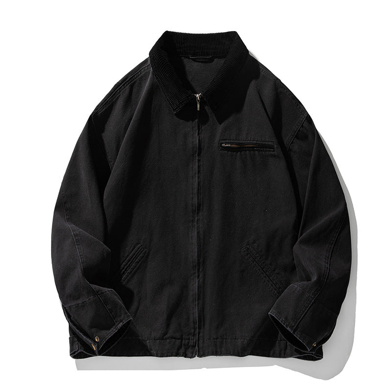 Herren Kastenförmige Worker-Jacke aus robustem Canvas mit Kordkragen und Brustreißverschluss Echo Archiv