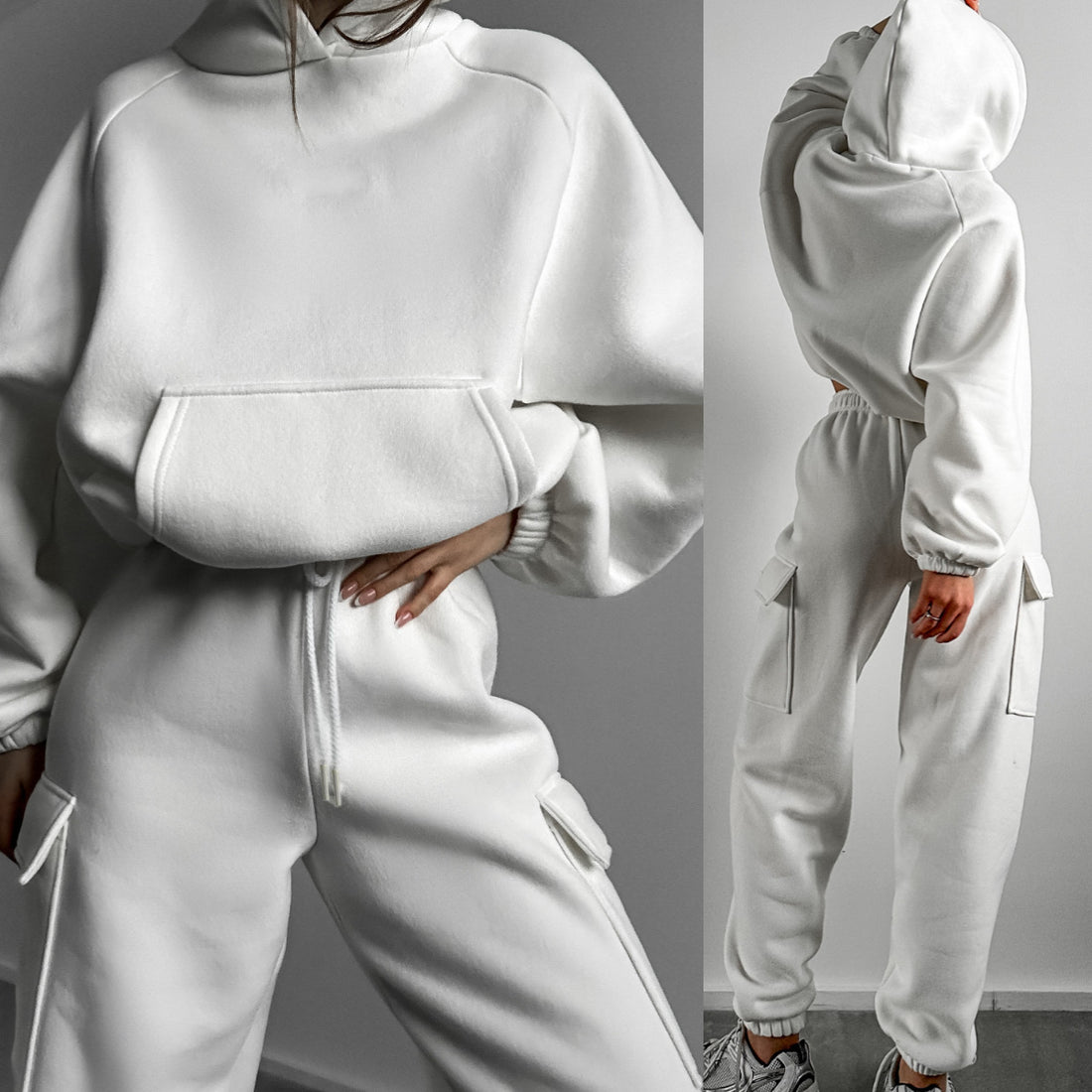 Damen oversized Kapuzenpullover-Set mit Cargo-Jogginghose – Auréline