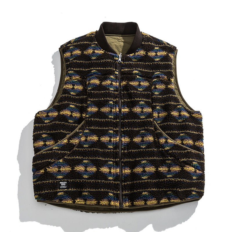 Unisex Wendbare gesteppte Weste mit Jacquard‑Fleece und aufgesetzten Taschen Echo Archiv